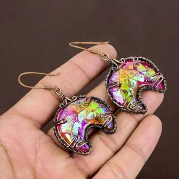 Серьги-обручи из медной проволоки ручной работы из натурального титана с драгоценным камнем «Друзы» диаметром 2,56 дюйма q8Z21