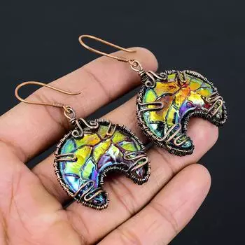 Серьги-обручи из медной проволоки ручной работы из натурального титана с драгоценным камнем «Друзы» диаметром 2,56 дюйма d2T19