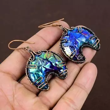 Серьги-обручи из медной проволоки ручной работы из натурального титана с драгоценным камнем Друзы размером 2,56 дюйма r3b15