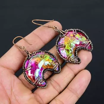 Серьги-обручи из медной проволоки ручной работы из натурального титана с драгоценным камнем Друзы размером 2,56 дюйма w2L41