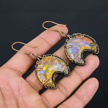 Серьги-обручи ручной работы из медной проволоки из натурального титана с драгоценным камнем «Друзы» диаметром 2,56 дюйма P2S69