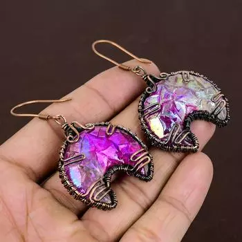 Серьги-обручи ручной работы из медной проволоки из натурального титана с драгоценным камнем «Друзы» диаметром 2,56 дюйма P6V42