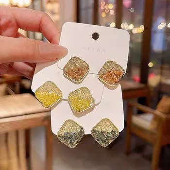 Серьги «Оранжевое море» с кристаллами и геометрическими квадратами для женщин - серебряная игла S925, трендовый стиль знаменитостей в Интернете A1166 оранжевый