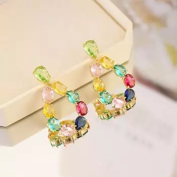 Серьги овальные из цветного циркония женские роскошные серьги Sense Light класса люкс модные преувеличенные универсальные серьги 14k