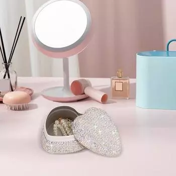 Серьги, ожерелье, шкатулка, компактный дорожный футляр, многоцелевая, сверкающая, в форме сердца, персонализированная шкатулка для украшений metal