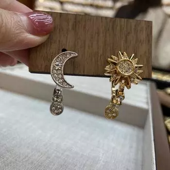 Серьги Panjiadora из золота и серебра, двухцветные, сияющие, луна, солнце, медные, посеребренные, романтические, модные, взрывные серьги