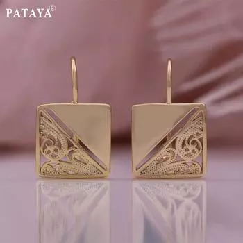 Серьги PATAYA цвета розового золота полые квадратной формы с рыболовным крючком