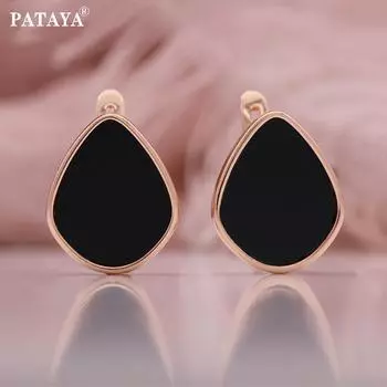 Серьги PATAYA цвета розового золота с масляной краской, черные геометрические серьги металлик