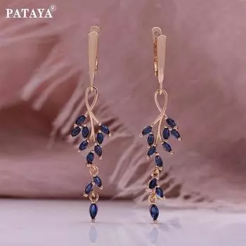 Серьги PATAYA цвета розового золота с инкрустацией синего цвета в форме листьев из искусственного циркона