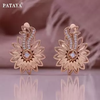 Серьги PATAYA из розового золота с инкрустацией белого циркона в цветочном стиле