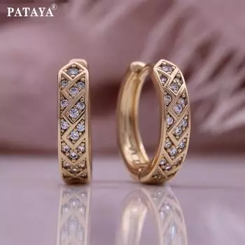 Серьги PATAYA круглые круглые с инкрустацией белым искусственным цирконом и геометрическими узорами