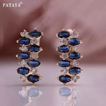 Серьги Pataya Mareye с голубыми камнями и геометрической композицией цвета розового золота