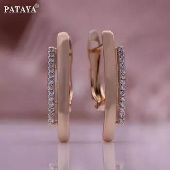 Серьги PATAYA с длинными полосками из розового золота и белого искусственного циркона