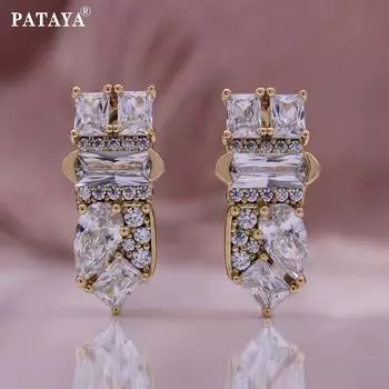 Серьги PATAYA с инкрустацией из белого искусственного циркония разной формы, модная разработка для женщин