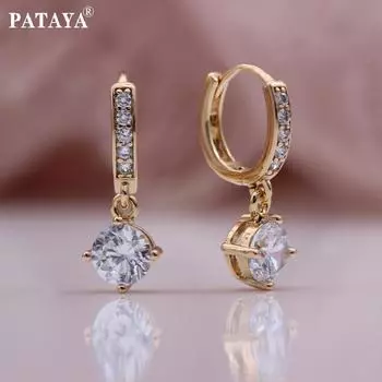 Серьги PATAYA с инкрустацией микровоском, розовое золото, однозернистый белый искусственный циркон, серьги-капли