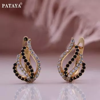 Серьги PATAYA с инкрустацией микровоском, розовое золото, искусственный циркон, защищают серьги ушной раковины белый