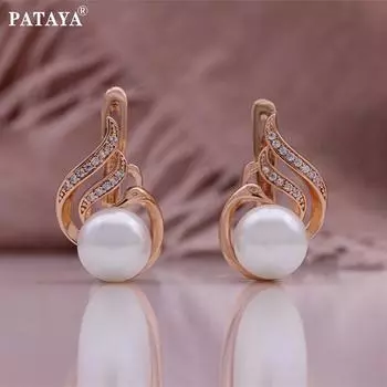 Серьги PATAYA с искусственным жемчугом, инкрустированные маленькими белыми искусственными цирконами, красивые серьги
