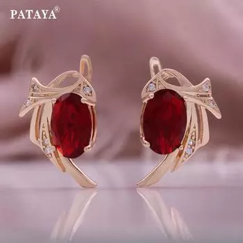 Серьги PATAYA с красным искусственным цирконом овальной формы, цвет розового золота, итальянская инкрустация из микровоска, серьги-ремесленники