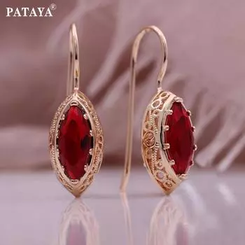 Серьги PATAYA с красным конским глазом из искусственного циркона, рыболовные крючки, пряжки для ушей, стильные итальянские серьги ручной работы для девочек