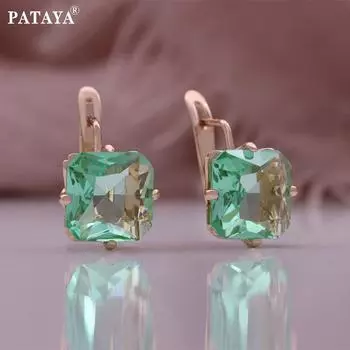 Серьги PATAYA Sweet Girl с квадратным вырезом и инкрустацией из искусственного циркония розового цвета