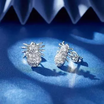 Серьги-пауки, белые круглые циркониевые серьги-гвоздики с платиновым покрытием платиновый