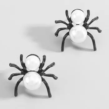 Серьги-пауки на Хэллоуин в стиле ретро с винтажной текстурой из жемчуга