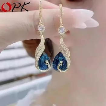 Серьги Павлин Феникс 2023 Ювелирные изделия с крючками для ушей синий/золотой