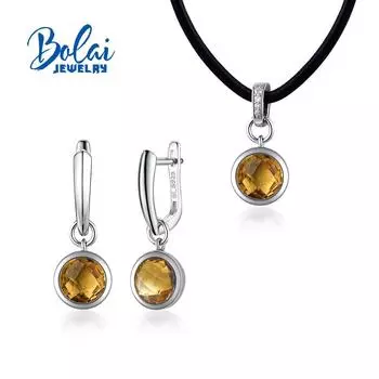 Серьги-пенанты с натуральным цитрином, комплект ювелирных изделий, безель, круглый, 8 мм, простой, уникальный дизайн, серебро 925 пробы, изысканные украшения для девочек, хороший подарок S жёлтый