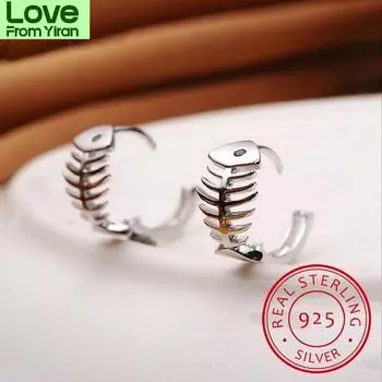 Серьги Pendientes из стерлингового серебра 925 пробы, серьги-кольца в форме рыбьих костей для женщин, часы Eur