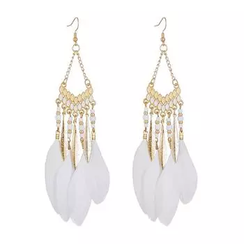 Серьги-перья, богемные длинные заушники, персонализированные дорожные аксессуары из Юньнани, ретро-ювелирные изделия белый