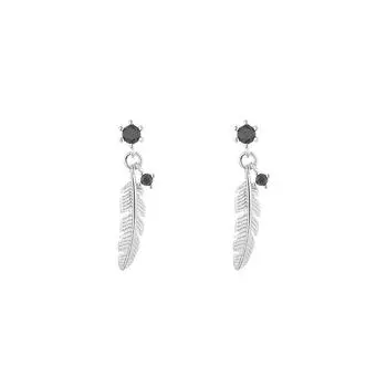 Серьги-перья в стиле ретро с черным бриллиантом, персонализированные короткие серьги-гвоздики Tide Leaf Copper (white gold with ear plugs)