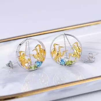 Серьги-перидот с пресноводным жемчугом и натуральным топазом Hezhixiangshou, серебряные серьги 925 пробы, круглые серьги в китайском стиле 925 silver