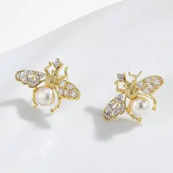 Серьги Personality Cute Bee Pearl Commuter Light Luxury Jane Premium Temperament Серьги золотой