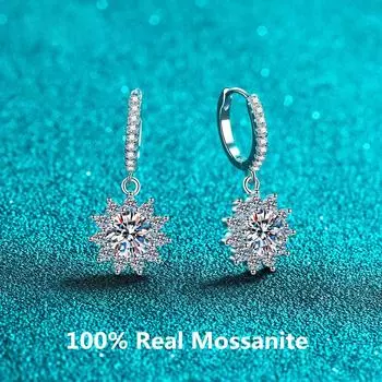 Серьги-петли цвета D из серебра S925, длинные серьги с муассеритом, прошедшие тест на бриллианты, роскошные ювелирные изделия GRA 0.5 ct total 1 ct