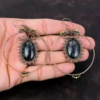 Серьги Picasso Jasper, медные серьги с проволокой, серьги с драгоценными камнями, медные украшения, изящные серьги для женщин, серьги ручной работы, подарок для мамы