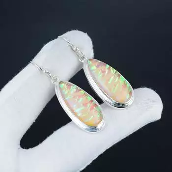 Серьги Pich Triplet Fire Opal Gemstone, серьги из стерлингового серебра 925 пробы, серьги-подвески из серебра ручной работы в стиле бохо, подарок на день рождения для жены 2.16 жёлтый