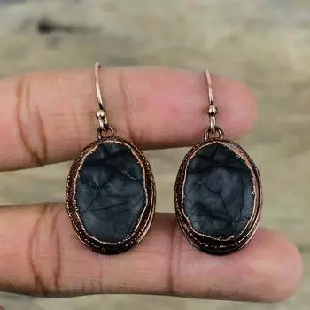 Серьги Пикассо Яшма гальванопластиковые медные серьги Ювелирные изделия из натуральных драгоценных камней Серьги ручной работы Пикассо Яшма Медные ювелирные изделия Подарки для женщин