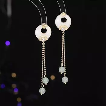 Серьги Ping An Buckle Tassel Fu Character Xiangyun, имитация нефрита, старинные серьги Cheongsam Hanfu, универсальные серьги золотой