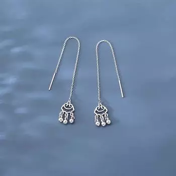 Серьги Ping An Lock, женские, простые, в ретро-китайском стиле, с круглыми бусинами и кисточками, длинные серьги