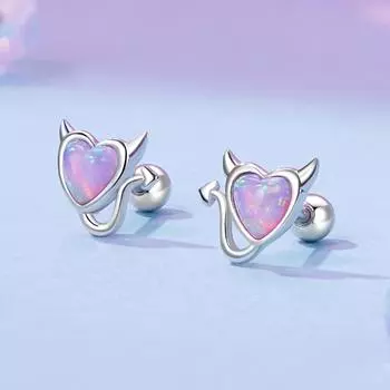 Серьги Pink Love Heart Devil Opal, милые серьги Sweet Heart Opal из серебра 925 пробы розовый