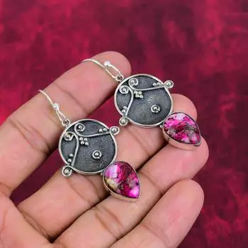 Серьги Pink Spiny Oyster из цельного серебра 925 пробы, серьги с драгоценными камнями ручной работы, на День памяти 2.24 Inches розовый