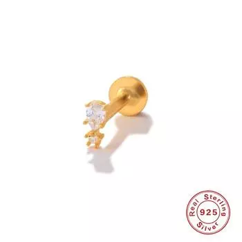 Серьги-пирсинг из стерлингового серебра 925 пробы, цветок, геометрические, змея, бриллиант, плоская головка, внутренняя резьба, глянцевые, для хряща