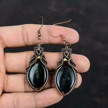 Серьги Питерсит Серьги в медной проволоке Медные украшения Серьги ручной работы Серьги из настоящего драгоценного камня Подарки на помолвку Ювелирные изделия в проволочной обмотке