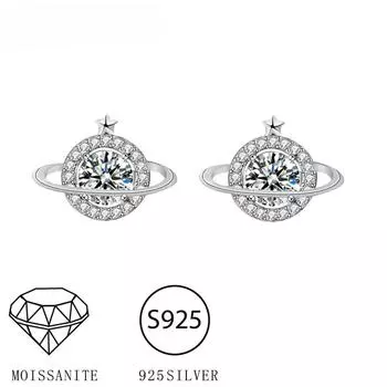 Серьги-планеты из стерлингового серебра 925 пробы с муассанитом 0,5 карата, нишевые серьги для женщин, новые универсальные