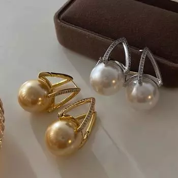 Серьги-подковы Maduo Hemp серого цвета с имитацией жемчуга, с пряжкой, двухсторонняя инкрустация бриллиантами, легкая, роскошная атмосфера, для женщин высокого класса золотой