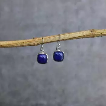 Серьги-подушки из ляпис-лазури, дизайнерские серьги ручной работы, ювелирные изделия из драгоценных камней, серьги с ободом, подарок для нее, серьги из серебра 925 пробы