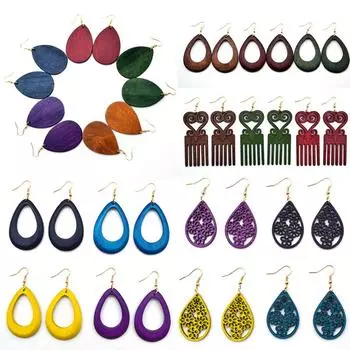 Серьги-подвески 1 пара, круглые капли воды, органические, красивые, коричневые, полые, изысканные, ювелирные изделия, подарки, дерево, 36 цветов, для женщин и девочек, африканская ручная работа