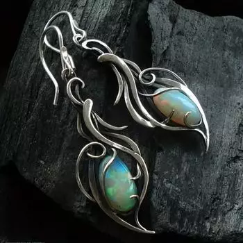Серьги-подвески Bohemian Opal - элегантные посеребренные украшения для праздников и особых случаев темно-синий