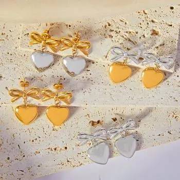 Серьги-подвески Bow Love из 18-каратного золота и титановой стали, модные, индивидуальные, стильные, универсальные ювелирные изделия