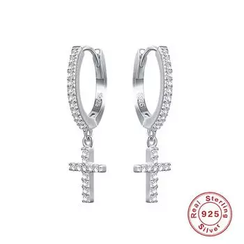 Серьги-подвески Classic Cross With Diamonds Серьги-подвески 925 Silver